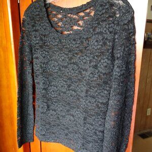 VTG 90's BLACK LACE Long sleeve round neck Cut Label  top S